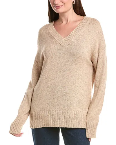 Lafayette 148 New York Wide V-neck Cashmere & Silk-blend Sweater In Neutral