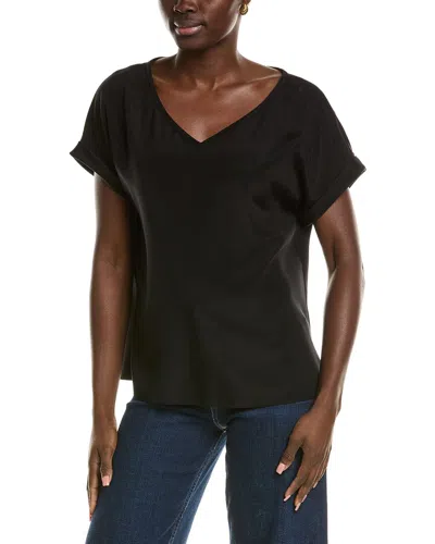 Lafayette 148 New York Wide V-neck Cuff Sleeve Blouse In Black