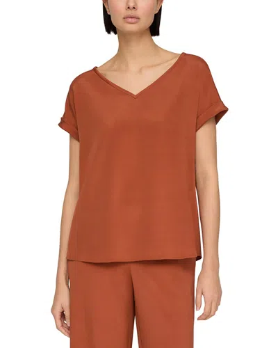 Lafayette 148 New York Plus Wide V-neck Cuff Sleeve Silk-blend Blouse In Brown