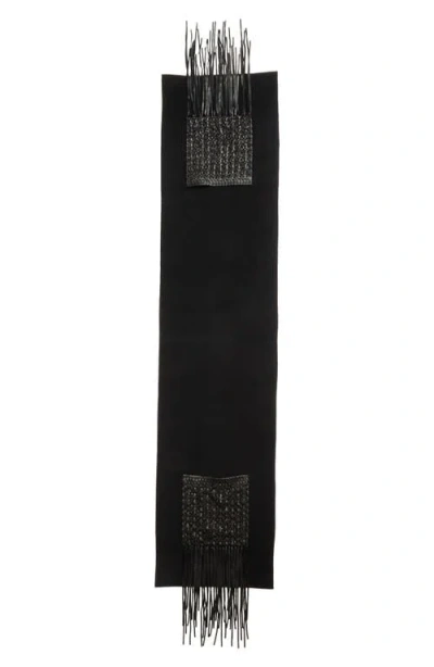 Lafayette 148 New York Wool & Cashmere Scarf With Macramé Leather Fringe In Black