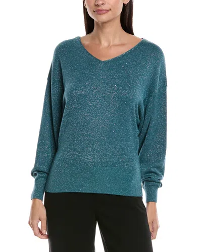 Lafayette 148 New York Wool & Silk-blend Voluminous Sleeve V-neck Sweater In Blue