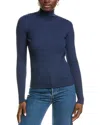 Lafayette 148 New York Wool Ribbed Split Stand Collar Sweater In Blue