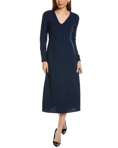 Lafayette 148 New York Wool V-neck Flare Dress In Blue