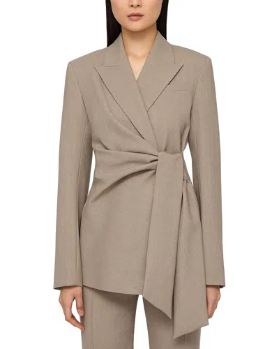 Lafayette 148 New York Plus Peak Lapel Side Tie Wool-blend Blazer In Brown
