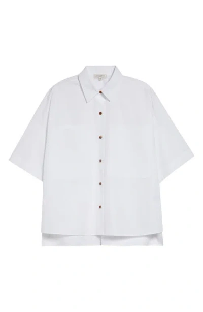 Lafayette 148 New York Workwear Organic Cotton Poplin Short Sleeve Button-up Shirt In White