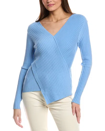 Lafayette 148 New York Wrapped Front V-neck Silk-blend Sweater In Blue
