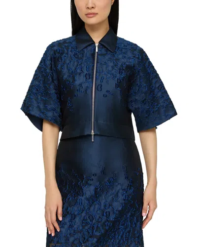 Lafayette 148 New York Zip Front Cropped Silk-blend Jacket In Blue