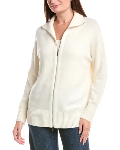 Lafayette 148 New York Zip Front Wool & Cashmere-blend Sweater Jacket In White