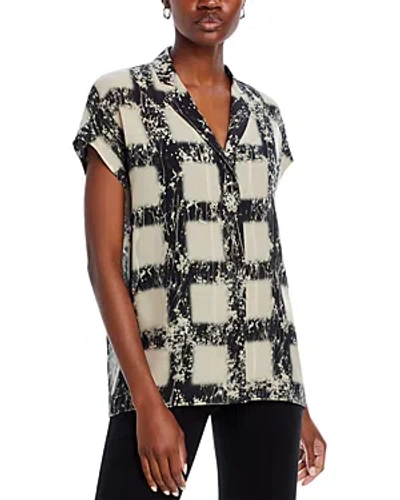 Lafayette 148 Notch Collar Cap Sleeve Silk Blouse In Black Multi