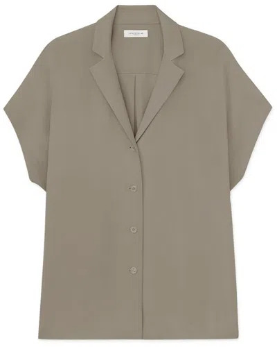 Lafayette 148 Notch Collar Dolman Silk Blouse In Gray