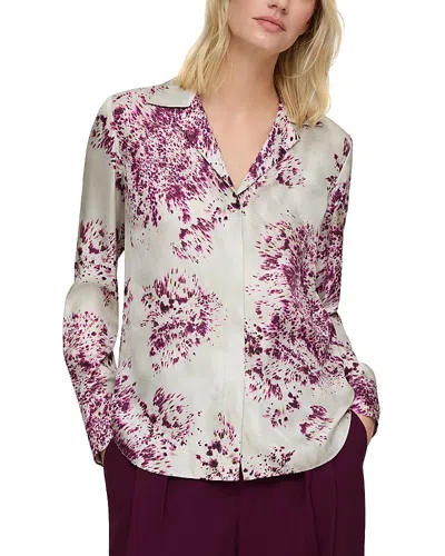 Lafayette 148 Notch Collar Silk Top In Violet Ash