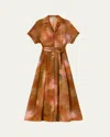 Lafayette 148 Notch-lapel Belted Maxi Shirtdress In Red Ochre