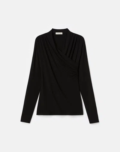 Lafayette 148 Nouveau Jersey Wrap Front Top In Black