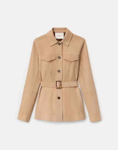 Lafayette 148 Nubuck Suede Belted Slim Jacket In Brown