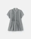 Lafayette 148 Ny Petite Organic Linen Pintuck Short Sleeve Blouse In Blue