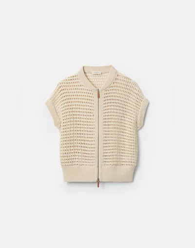 Lafayette 148 Ny Plus Size Cotton Open Knit Zip Front Bomber Vest