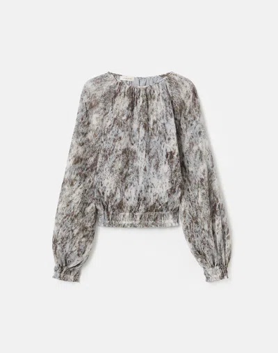 LAFAYETTE 148 PLUS SIZE PRINTED GEORGETTE LONG SLEEVE BLOUSE