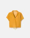 Lafayette 148 Ny Suede Leather Dolman Short Sleeve Blouse In Yellow