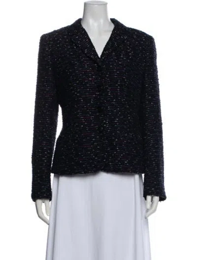 Pre-owned Lafayette 148 Nylon Tweed Pattern Evening Jacket In Blue