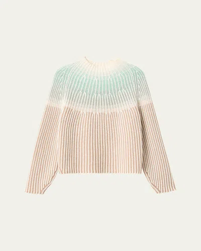Lafayette 148 Wool Cashmere Cotton Ribbed Fair Isle Sweater In Brown
