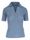 Lafayette 148 Open-knit Polo Top In Blue
