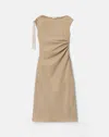 Lafayette 148 New York Gathered Organic Cotton Poplin Midi Dress In Clay