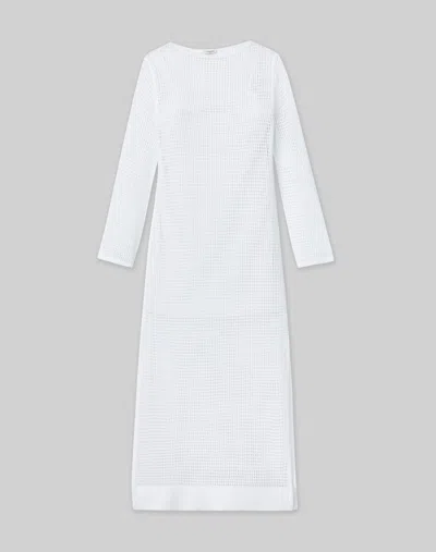 Lafayette 148 Organic Cotton Block Mesh Stitch Dress In White