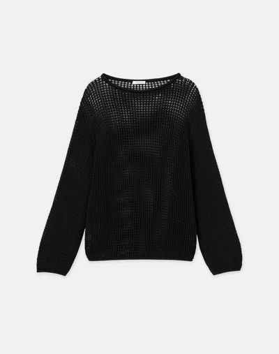 Lafayette 148 Organic Cotton Block Mesh Stitch Sweater In Black