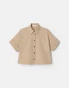 Lafayette 148 Organic Cotton Cropped Short Sleeve Shirt In Clay
