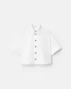 Lafayette 148 Organic Cotton Cropped Short Sleeve Shirt In White