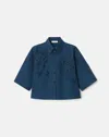 Lafayette 148 Organic Cotton Eyelet Cropped Short Sleeve Shirt In Lido Blue