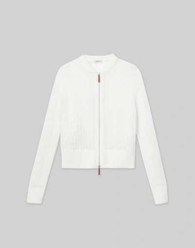 Lafayette 148 Organic Cotton Open Knit Zip Cardigan In White