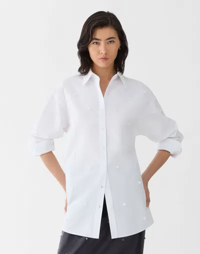 Lafayette 148 Organic Cotton Polka Dot Embroidered Shirt In White