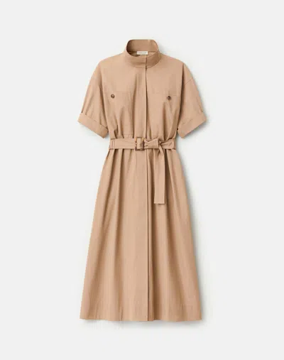 Lafayette 148 Organic Cotton Poplin Belted Shirt Dress In Brown