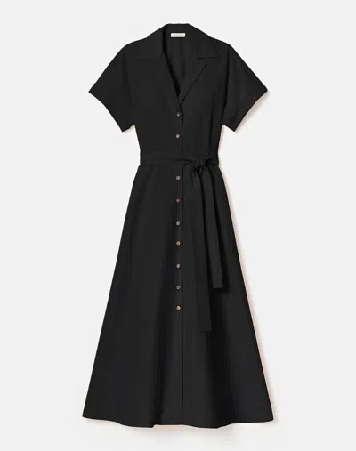 Lafayette 148 Organic Cotton Poplin Belted Shirtdress In Black