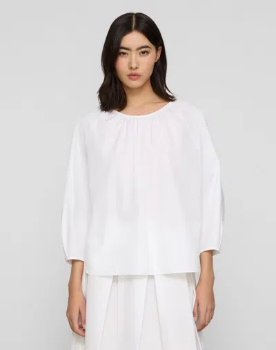 Lafayette 148 Organic Cotton Poplin Blouson Sleeve Oversize Shirt In White