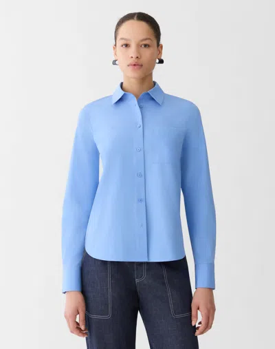 Lafayette 148 Organic Cotton Poplin Button Front Shirt In Blue