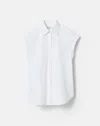 Lafayette 148 Organic Cotton Poplin Cap Sleeve Fitted Shirt In White