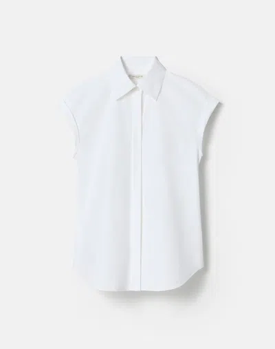 Lafayette 148 Organic Cotton Poplin Cap Sleeve Fitted Shirt In White