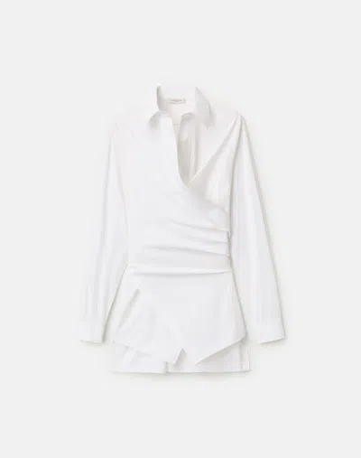 Lafayette 148 Organic Cotton Poplin Convertible Wrap Blouse In White