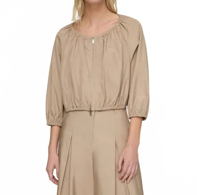 Lafayette 148 New York Crop Organic Cotton Poplin Bubble Jacket In Brown