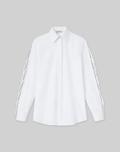 Lafayette 148 New York Pintuck Back Organic Cotton Poplin Button-up Shirt In White