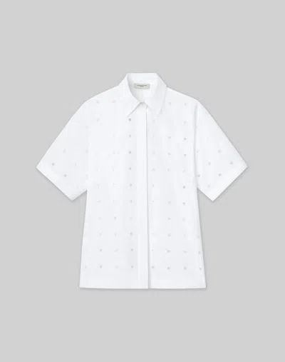Lafayette 148 Organic Cotton Poplin Hand-cut Block Eyelet Shirt In White