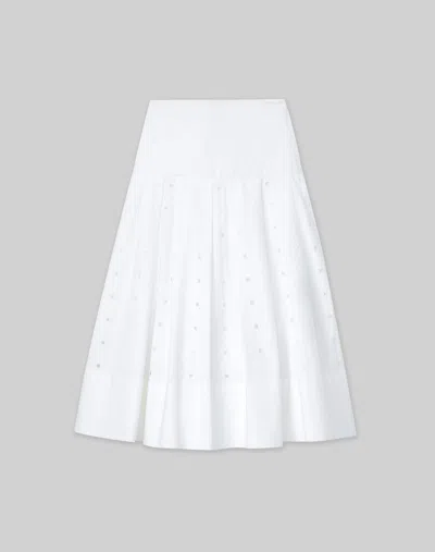 Lafayette 148 Organic Cotton Poplin Hand-cut Block Eyelet Skirt In White