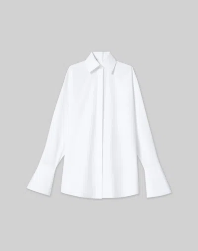 Lafayette 148 Organic Cotton Poplin Oversized Portrait Shirt In White
