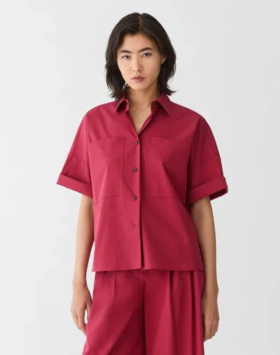 Lafayette 148 Organic Cotton Poplin Patch Pocket Shirt In Red