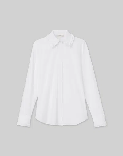 Lafayette 148 Organic Cotton Poplin Pleated Collar Shirt In White