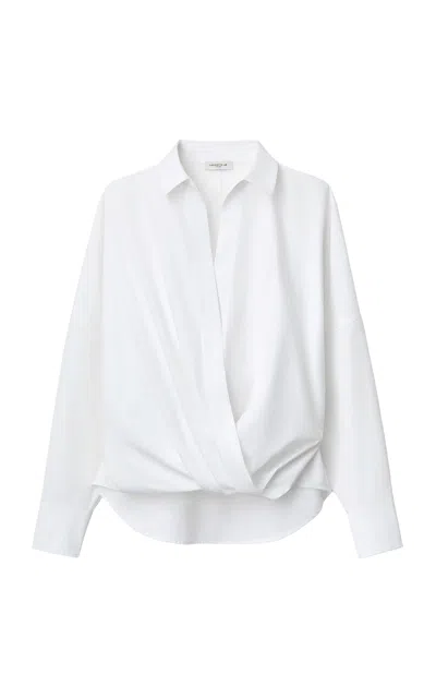 Lafayette 148 Organic Cotton Poplin Popover Wrap Shirt In White