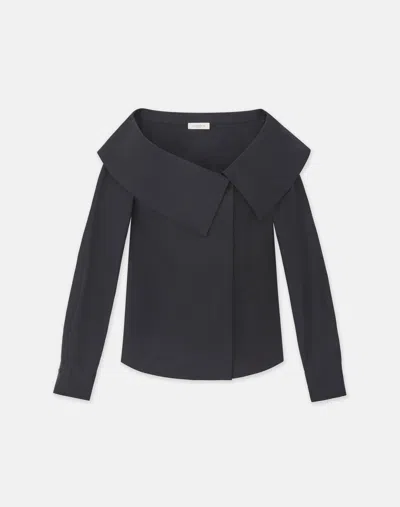 Lafayette 148 Organic Cotton Poplin Portrait Collar Shirt In Black