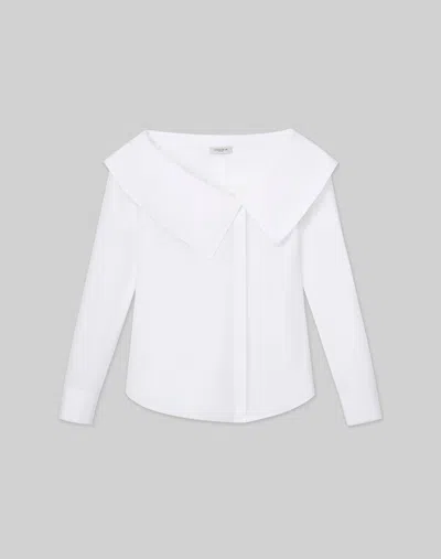 Lafayette 148 Organic Cotton Poplin Portrait Collar Shirt In White